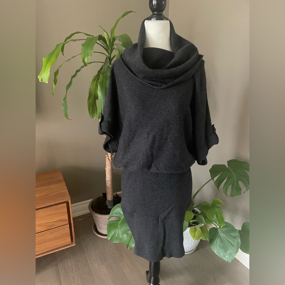 Left on Houston Charcoal Cowl Neck Sweater Dress